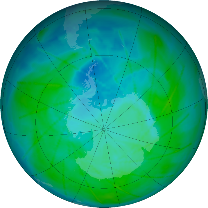 Antarctic ozone map for 31 December 2010